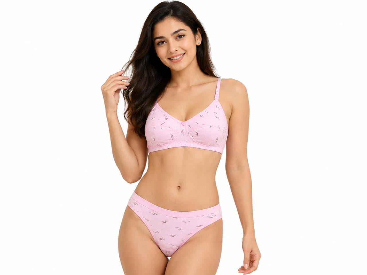 lachesis fabrics Women's Printed Bra and Panty Set, Pink, Cotton, Non-Wired, Adjustable Straps, Lingerie Set-picture-34
