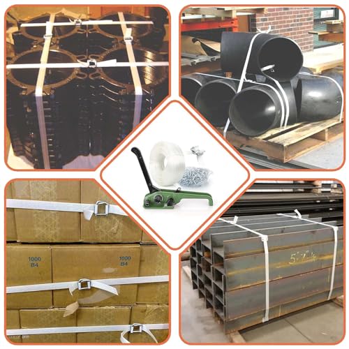 Strapping Tools Kit - 19mm x 100mtr Woven Cord Banding Strap, 1000kg Break Strength, Strapping Tensioner Tool, 50pcs Reusable Buckles