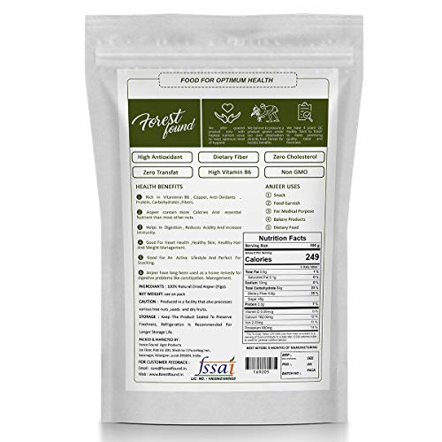 Image of Forest Found Dried Figs (Anjeer) - Fat-Free, Gluten-Free, High in Calcium & Iron, Natural Sweetness, Ideal for Healthy Snacks, Baking, and Indian Sweets (400g)