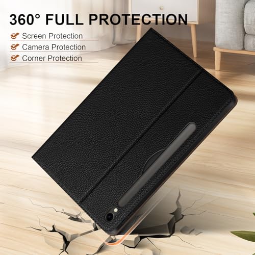 Thryxop Capa de couro genuíno para Samsung Galaxy Tab S10 Lite / S10 FE/ S9 FE/ S9 5G (10,9 polegadas/11 polegadas) com suporte para lápis | Capa protetora fina com suporte ajustável, despertar