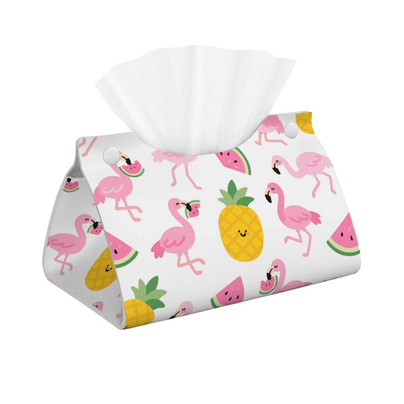 Pu Leather Tissue Box Cover, Flamingo Watermelon Pineapple Rectangle Tissue Case Covers Decorative Tissue Box Holder Waterproof Tissue Holder Organizer for Bathroom Home Office