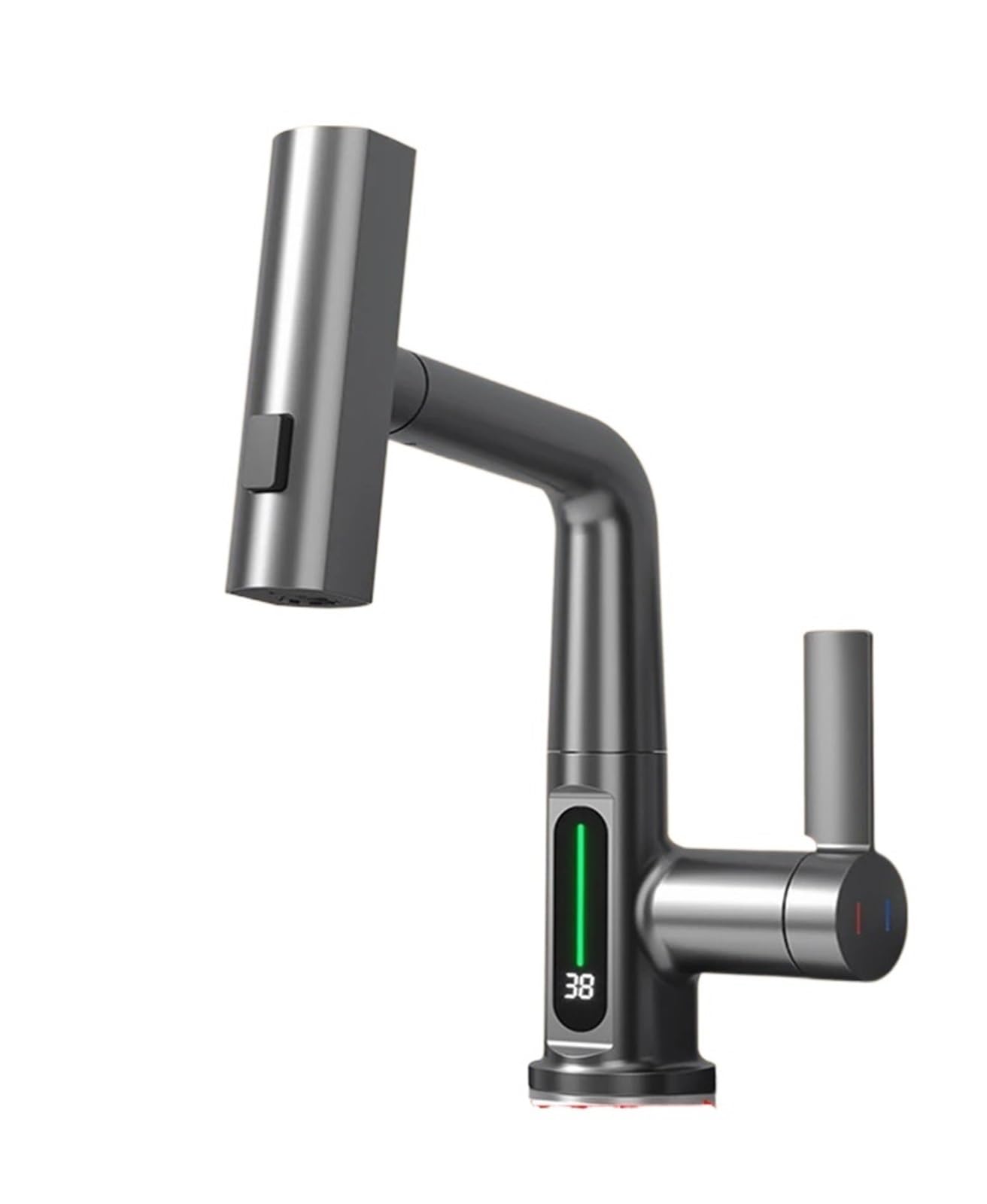 Zadccs A-Gun Grey Kitchen Faucets, Waterfall Basin Faucet Pull-Out Kitchen & Bathroom, Rainfall Temperature Digital Display No Battery Sus604 Stainless Steel(A-Gun Grey)