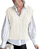Women's Sweater Vest V-Neck Knit Solid Color Argyle Plaid Preppy Style Sleeveless Crop Knit Vest White M