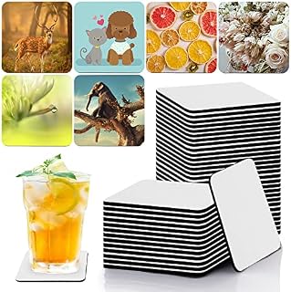 Abeillo 16 Pieces Square Sublimation Coaster, Sublimation Blank Cup Mat Heat Transfer Blank Rubber Coasters Blank Sublimation Products for DIY Crafts Home Kitchen Decor, 3.5 x 3.5 Inch