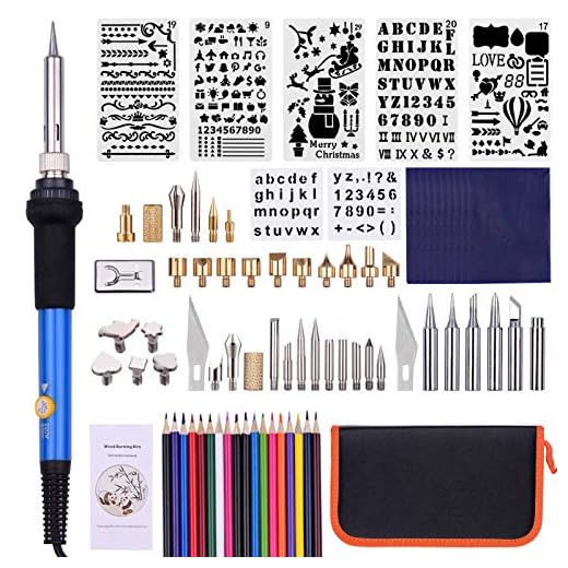 Qican Kit de ferramentas para queima de madeira 79PCS Caneta de pirografia profissional Conjunto de ferro de solda Temperatura ajustável de 200-450 ℃ para iniciantes Adultos Gravação em madeira Escult