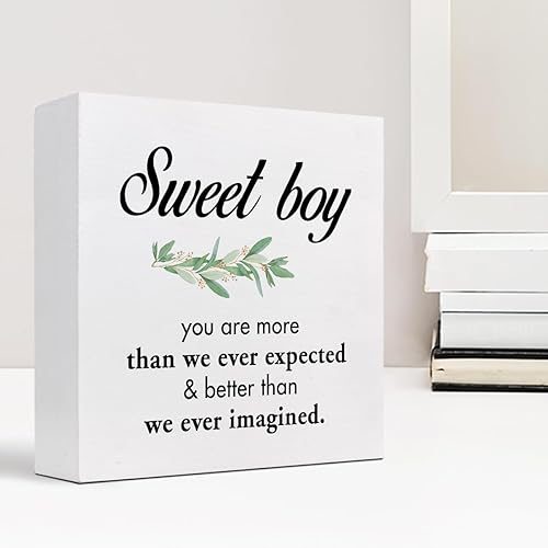 Miniatura 6 de Letrero de madera con texto en inglés "Sweet Boy You are More Than We Ever Expected", con cita inspiradora, caja de madera, placa para niños,