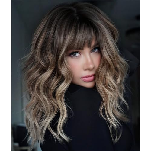 KOME Brown Wig with Bangs for Women