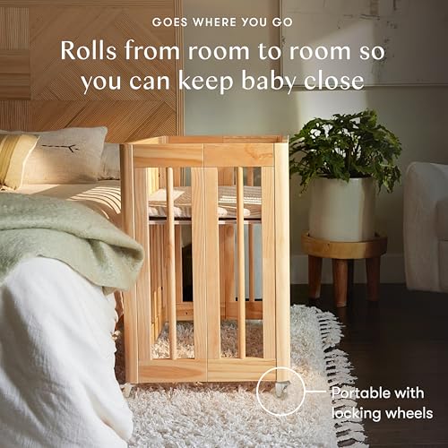 Image of Babyletto Yuzu Convertible All-Stages Bassinet, Midi, Full-Size Crib in Natural, Greenguard Gold Certified, Portable & Adjustable with Conversion Kits and Pads Included