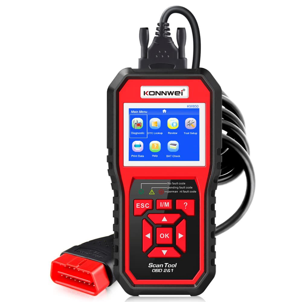 KONNWEI KW850 OBD2 Diagnosis Coche, Maquina Diagnosis Coche Multimarca 10 Funciones,con Todas Las Funciones OBD2,para vehículos Fabricados a Partir del año 2000,actualización Gratuita de por Vida