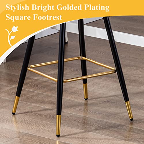 Chairus Velvet Bar Stools Set Of 2 With Beautiful Floral Back Mid Century Modern Stools 30 Inch Tall Bar Height Stools Comfortable Padded High Kitchen Bar Stool Chairs, Yellow #TOP5