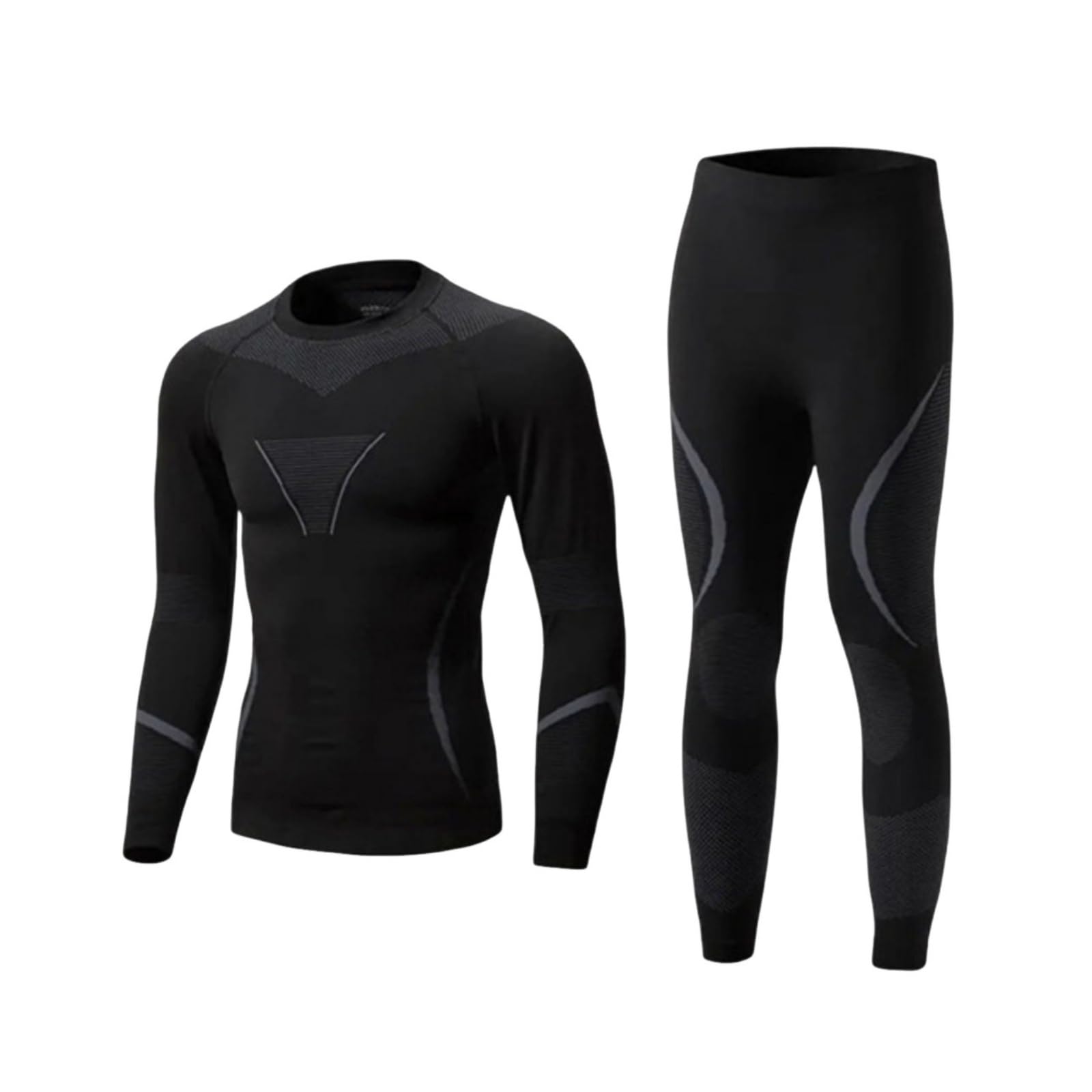 Moisture Wicking Ski Base Layer Set Breathable Thermal Base Layer Set Stretchable Seamless Compression Underwear Lightweight for Skiing Black-image-9