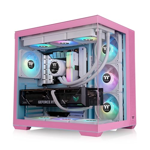 Image of Thermaltake View 380 TG ARGB Mid Tower Chassis; 4x120mm ARGB Lite Fans Included; 360mm Radiator Support; 415mm GPU Clearance; Hidden Connector Support; Bubble Pink; CA-1Z2-00MAWN-00