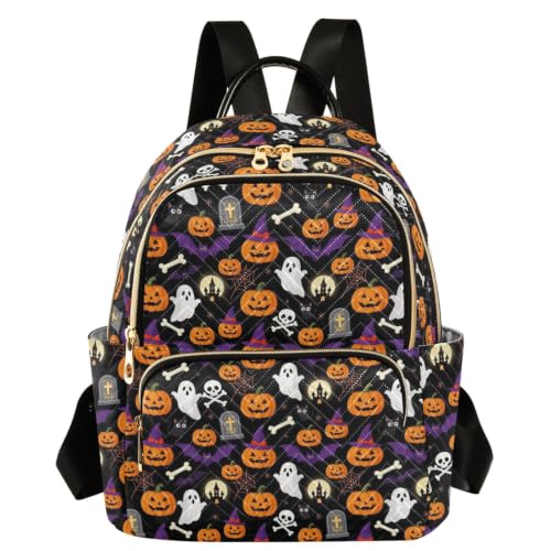 Mochila de mujer con 3 bolsillos con cremallera y estampado de murciélagos