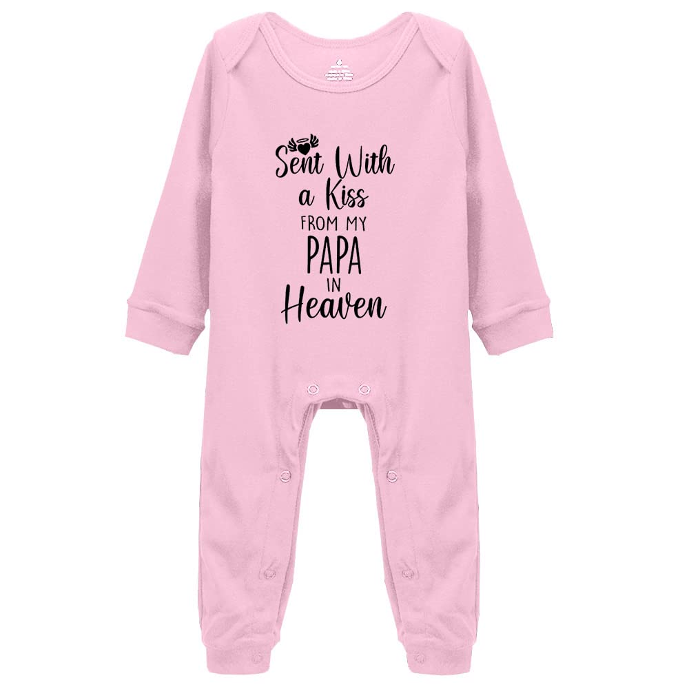 Baby Bodysuit,Sent with A Kiss from My Papa in Heaven-Newborn Infant Baby Bodysuit Pink Long Sleeve Rompers 0-3 Months