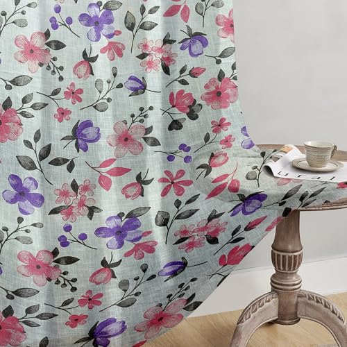 Image of Cortina Linen Polyester Printed Curtains Set of 2, Curtain for Doors Home Decor Items for Living Room Bedroom (Purple, 9FT)