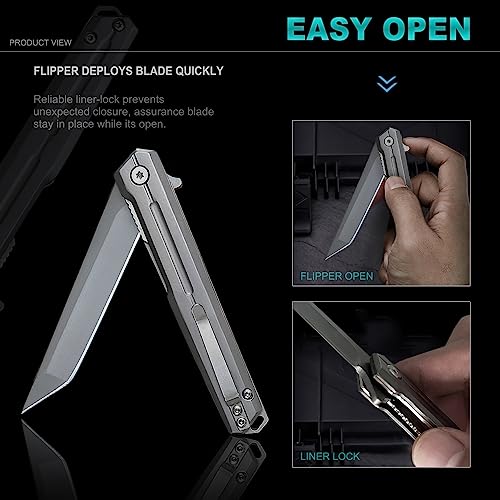 Pocket-Knife-for-Men-Tanto-Folding-Knives-with-Clip-EDC-Pocket-KnifeSlim-Gentlemans-Knife-with-Aluminum-Handle-Tactical-Knife-with-Flipper-Open-Liner-Lock-for-Outdoor-Survival-Camping