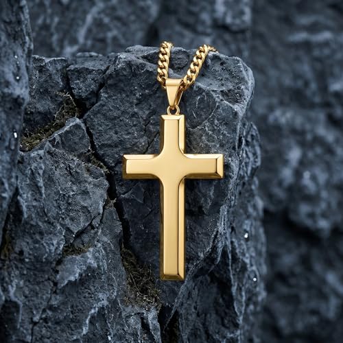 Image of Midari Gold Cross Necklace for Men 18K Gold Cross Pendant Minimalist Faith Necklace Christian Pendant Religious Gift