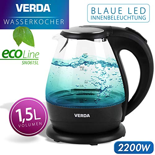 Wasserkocher Verda Edelstahl LED Beleuchtung Kabelloss Glas (SN0615L) – Bild 3
