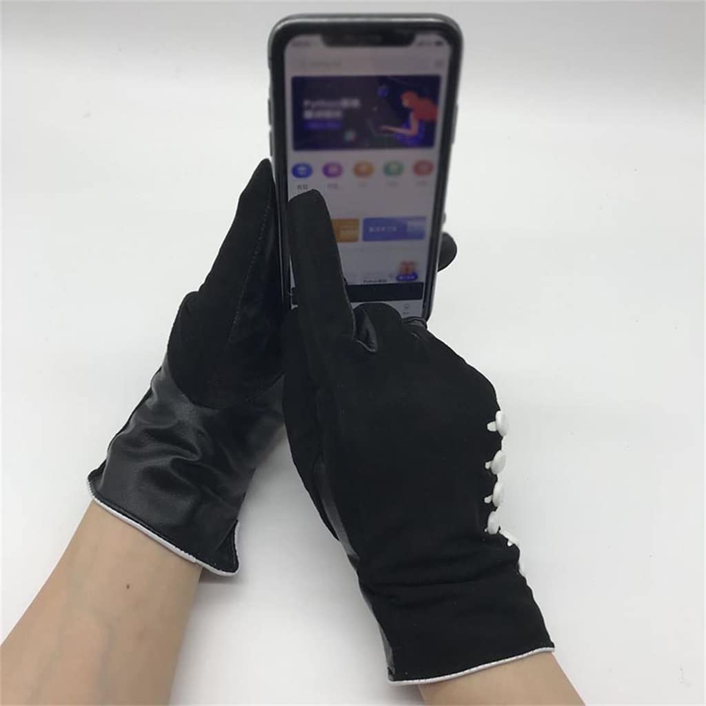 Xzeit Manoplas más cálidas, guantes cálidos de invierno, guantes de mujer de invierno, pantalla táctil, guantes de invierno de gamuza de cuero para mujer, guantes cálidos de esquí (color: A, tamaño: