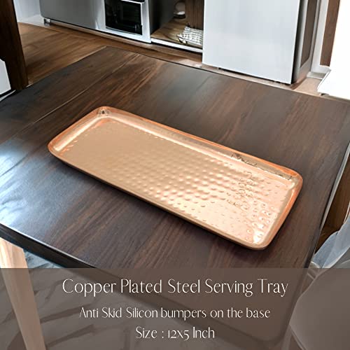Handmade Copper Plated Serving Hammered Rectangular Tray Antique Charger Platter- Best Copper Gifts (Rectangular) #TOP1
