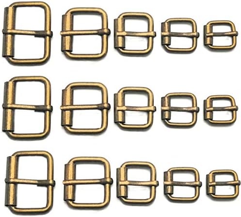 YIXI-SBest 50 Pcs Assorted Multi-Purpose Metal Roller Buckles Belts Hardware Pin Buckle for Bags Leather Belt Strap Hand DIY Accessories, 1/2 Inch, 5/8 Inch, 3/4 Inch, 1 Inch, 1-1/4 (Bronze)