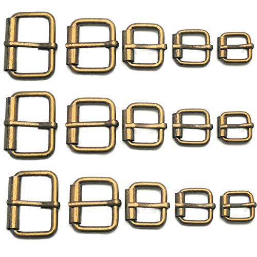 YIXI-SBest 50 Pcs Assorted Multi-Purpose Metal Roller Buckles Belts Hardware Pin Buckle for Bags Leather Belt Strap Hand DIY Accessories, 1/2 Inch, 5/8 Inch, 3/4 Inch, 1 Inch, 1-1/4 (Bronze) by YIXI-SBest - Used condition - US$10.31