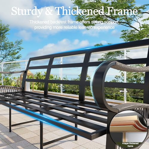 Image of Outdoor Furniture Set, Patio Conversation Set Include 2 x 3-Seater and Fire Pit Table for Deck, Porch, Garden, Backyard, Poolside (Beige, 3-Piece)