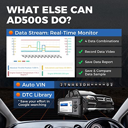 TOPDON AD500 OBD2 Scanner Car Code Reader Scan Tool, Engine ABS SRS Transmission Diagnostics Tool, Oil/Throttle/SAS/TPMS/BMS/EPB Reset Car Scanner, Free Upgrade for DIY