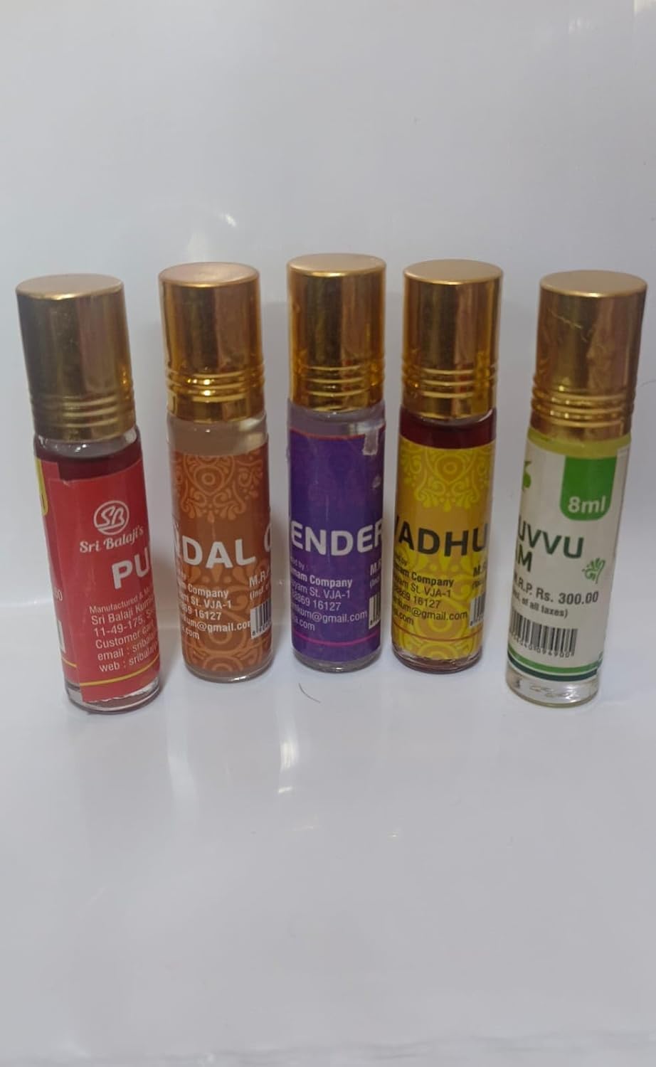 PMW - Combo pack -Punugu Thailam + Mogali Puvvu Tailam + Javadhu Tailam + Sandal Tailam + Lavender Tailam - 8 ml In Each Bottle - Natural Fragrance Oill for pooja- Roller Perfume-image-5