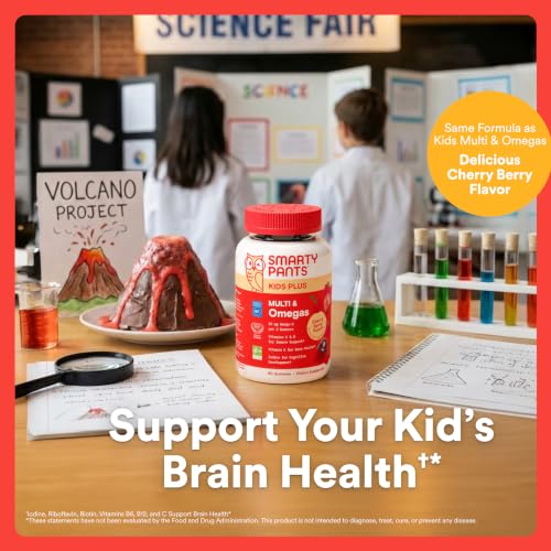 Image of SmartyPants Kids Multivitamin Gummies with Omega 3 DHA /EPA, Vitamins D3, C, B12, B6, A, K, and Zinc, Gluten Free, Clean Label, Cherry Berry Flavor, 60 Gummies (30 Day Supply)