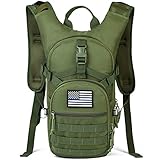 Tactical MOLLE Hydration Pack Backpack 900D with 2L Leak-Proof Water Bladder, Keep Liquids Cool for Up to 4 Hours, Outdoor Daypack for Cycling, Hiking, Running, Climbing, Hunting, Green+Flag Patch