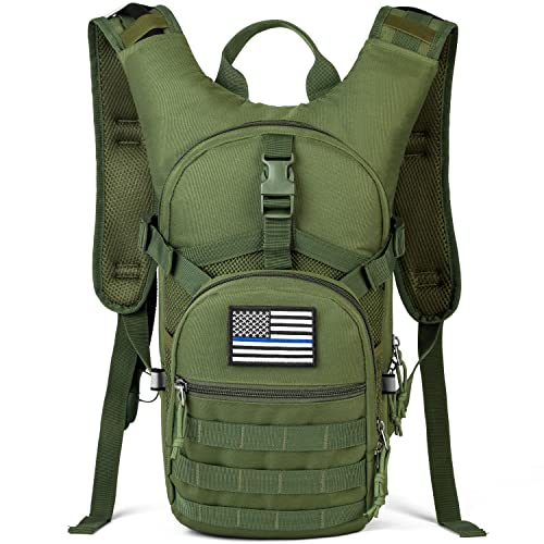 SHARKMOUTH Hydration Backpack, 900D Polyester with 2L Leak-Proof Water Bladder, Keeps Liquid Cool for Up to 4 Hours, Tactical MOLLE Pack for Cycling, Hiking, Running (Green)