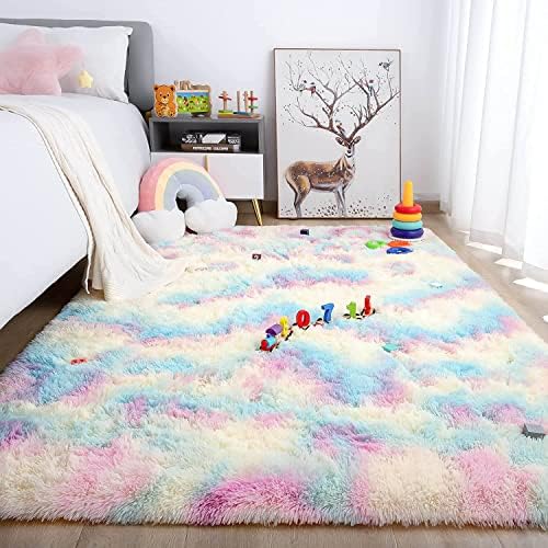 CQYTZ 2x4 Ft Rainbow Area Rugs for Girls Room,Rugs for Living Room,Fluffy Colorful Rug,Fluffy Play Mat for Kids,Nursery Home Decor for Girls Bedroom,2x4 feet/60x120cm 7 51mrqIBtXJL. AC