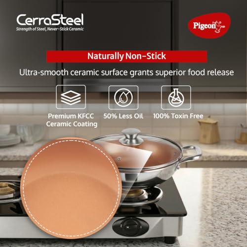 Image of Pigeon Cerrasteel 24cm Ceramic Kadai| Non-Stick| Ceramic Coated| Copper