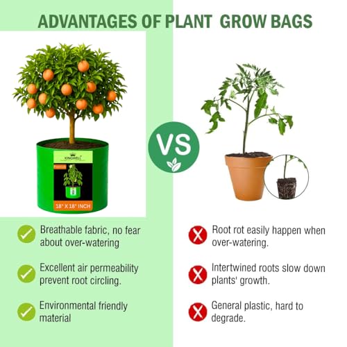 Image of Kingwell grow bags 18x18 inches pack of 4 Grow Bag For Terrace Garden Leafy Vegetable Plant Grow Bags Fruits Growing Containers For terrace Gardening
