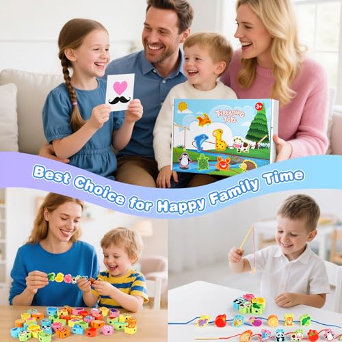 Jojoin Fädelspiel Montessori Spielzeug - Fädelspiel Angelspiel Spiele ab 3 Jahre - 54 Stück Holzspielzeug Magnetisches Angelspiel - Geschenk Mädchen Junge