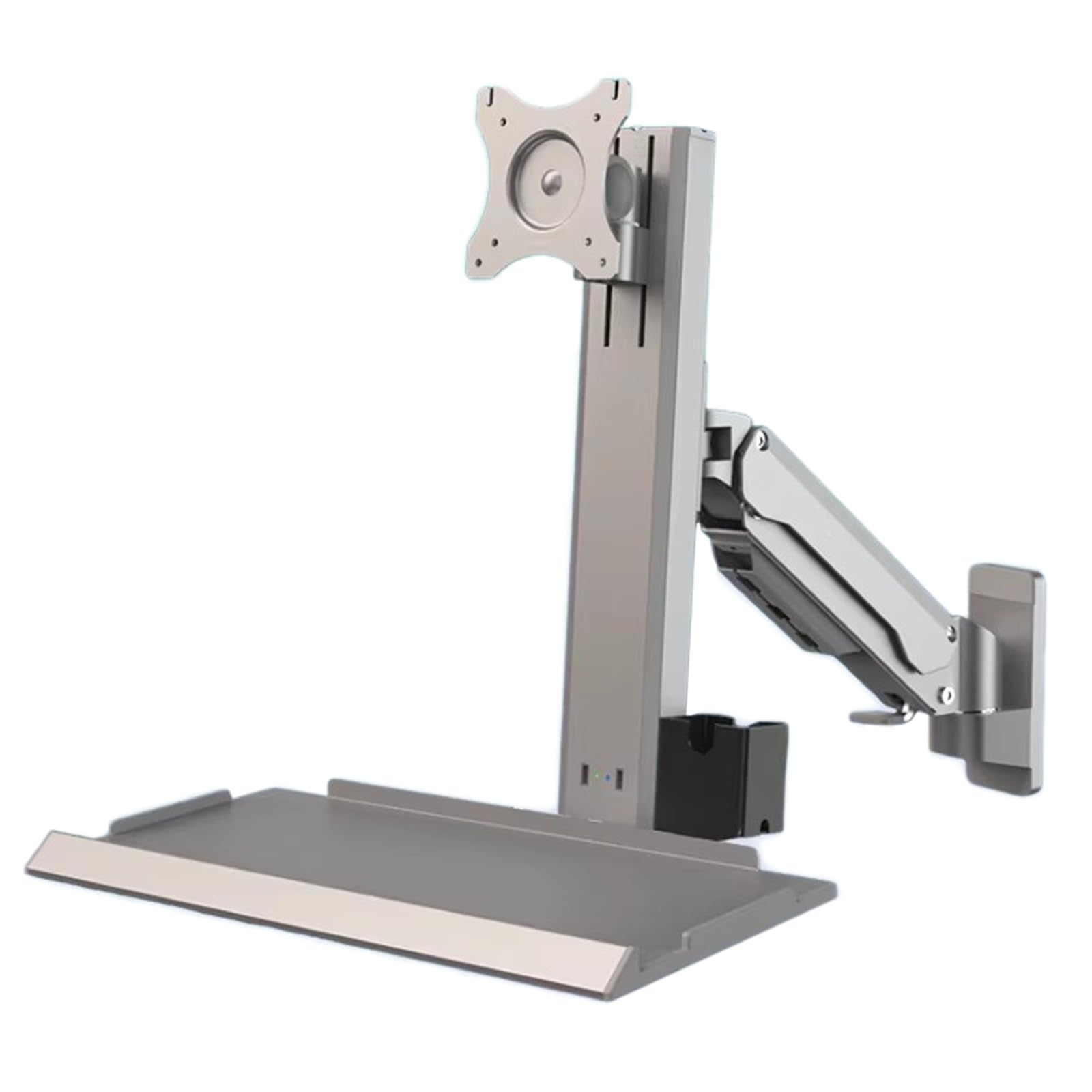SICWEDIM Monitor and Keyboard Wall Mount, Stand/Sit Workstation, Height Adjustable, with Gas Spring Arm, Folding Tray, Max Load 10 Kg, Fits 15"-32" Screens (Silver 61cm)