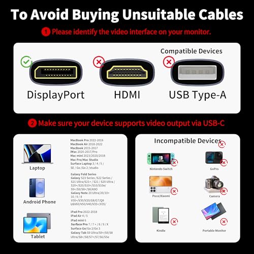 Image of LKNNER USB C to DisplayPort Cable, 8K@60Hz 4K@240 /144Hz, 3.3FT /1M