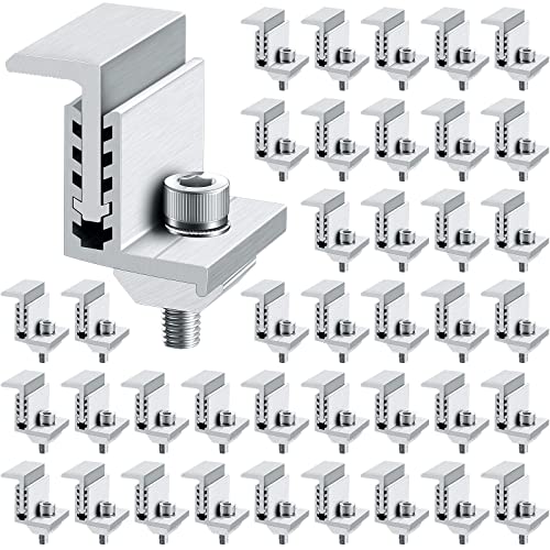 Zhengmy 40 Pack Solar Panel End Clamp Mounting Z Bracket Mid Clamps Aluminum Rail End Clamps Clips Adjustable Panels Grounding Gutter Kit for Pv Mounting System Install Hardware Fasteners Accessory