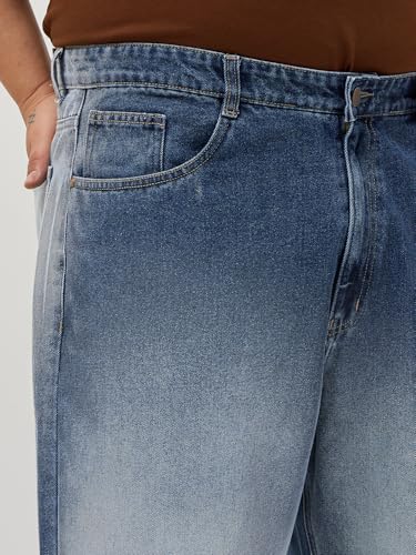 Image of Urbano Plus Men's Loose Baggy Fit Heavy Washed Faded Denim Jeans Non-Stretchable