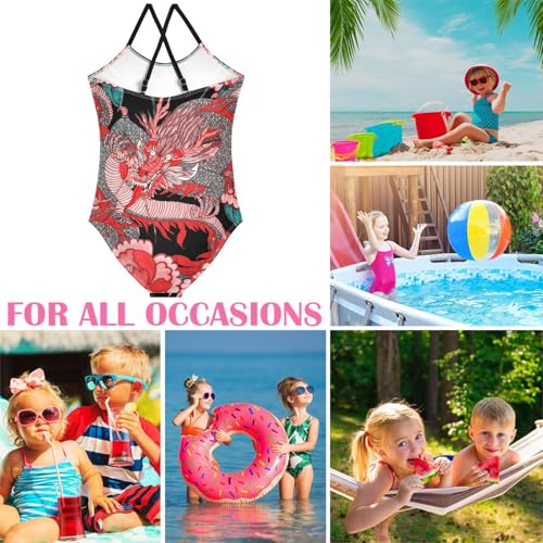 Image of Girls one Piece Swimsuit Summer UPF 50+ Quick Dry Beach Bathing Suit with Straps Swimwear 3-10 Years
