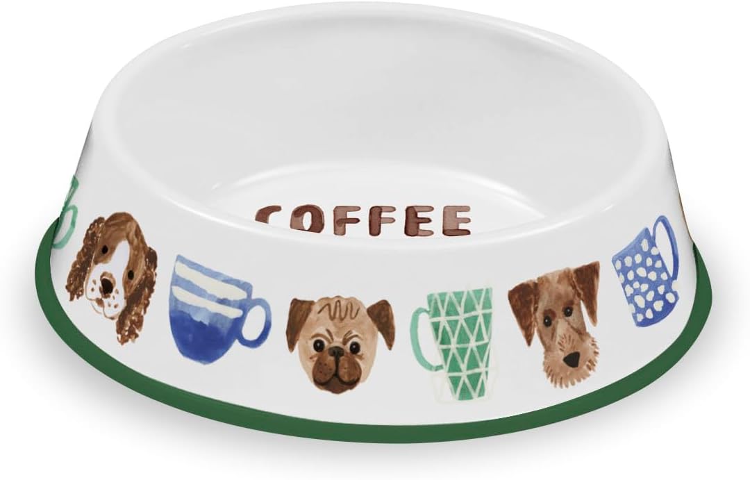 TarHong Carmel Medallion Pet Bowl, Medium, Turquoise, 7.1" x 2.8", 2.5 Cups, Melamine, Set of 2