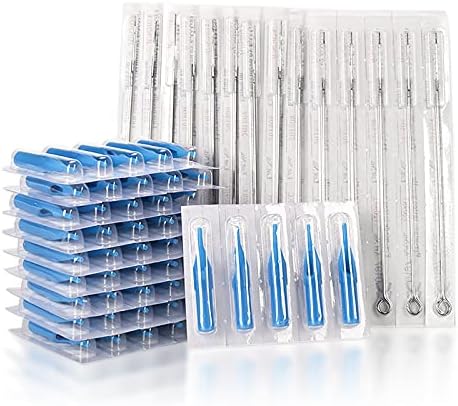 Tattoo Needles and Tips Set, 100pcs Disposable Mixed Assorted Sterilized Tattoo Needles and Tips, 5pcs of each-3rl 5rl 7rl 9rl 3rs 5rs 7rs 9rs 5m1 7m1 3RT 5RT 7RT 9RT 3DT 5DT 7D