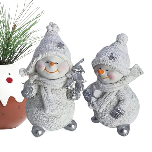 Ylnailky Decorazione Pupazzo di Neve, 2 Pezzi Figure Centrotavola Ornamenti in Resina, Decorazione Interna Pupazzo di Neve, per Casa Vacanze Invernali Tavolo Scrivania Ufficio Scaffale Cucina