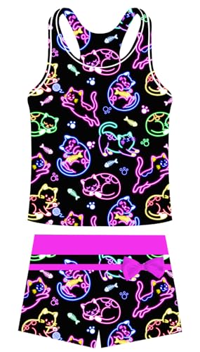 Image of UNIFACO Girls Swimsuits Two Piece Tankini Bathing Suits Boyshort Summer Beach Rash Guard Swimwear for 4-13T
