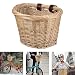 PopHMN Wicker koszyk rowerowy, ręcznie wykonany tkany kosz rowerowy z brązowymi paskami na kierownicę, koszyk na kierownicę rowerową, rattanowy koszyk na kierownicę w stylu vintage, dla dzieci, chłopców i dziewczynek