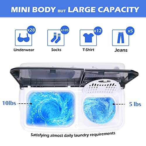 Homguava Portable Washing Machine 15Lbs Capacity Washer And Dryer Combo 2 In 1 Mini Compact Twin Tub Washing Machine Laundry Washer(10Lbs) & Spinner(5Lbs) With Built-In Gravity Drain Pump,Low Noise And Easy Store For Apartment,Dorms,Rv Camping (Black+White) #TOP3