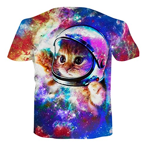 RAISEVERN Unisex Mens Womens Boys Astronaut Space Cat Shirt 3D Print Summer Casual Short Sleeve T Shirts Tees,2018 Style Astronaut Cat,Small - Thumbnail 2
