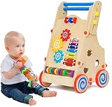Carrito multifunción para andador de bebé, andador interactivo de madera 3 en 1, velocidad ajustable, juguete de educación temprana para bebés, antivuelco para bebés de 6 a 18 meses, juguete educati