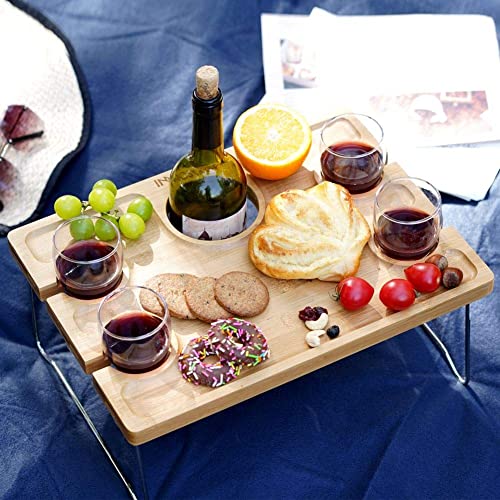 INNO STAGE Portable Picnic Table with Wine Glass and Bottle Holde...